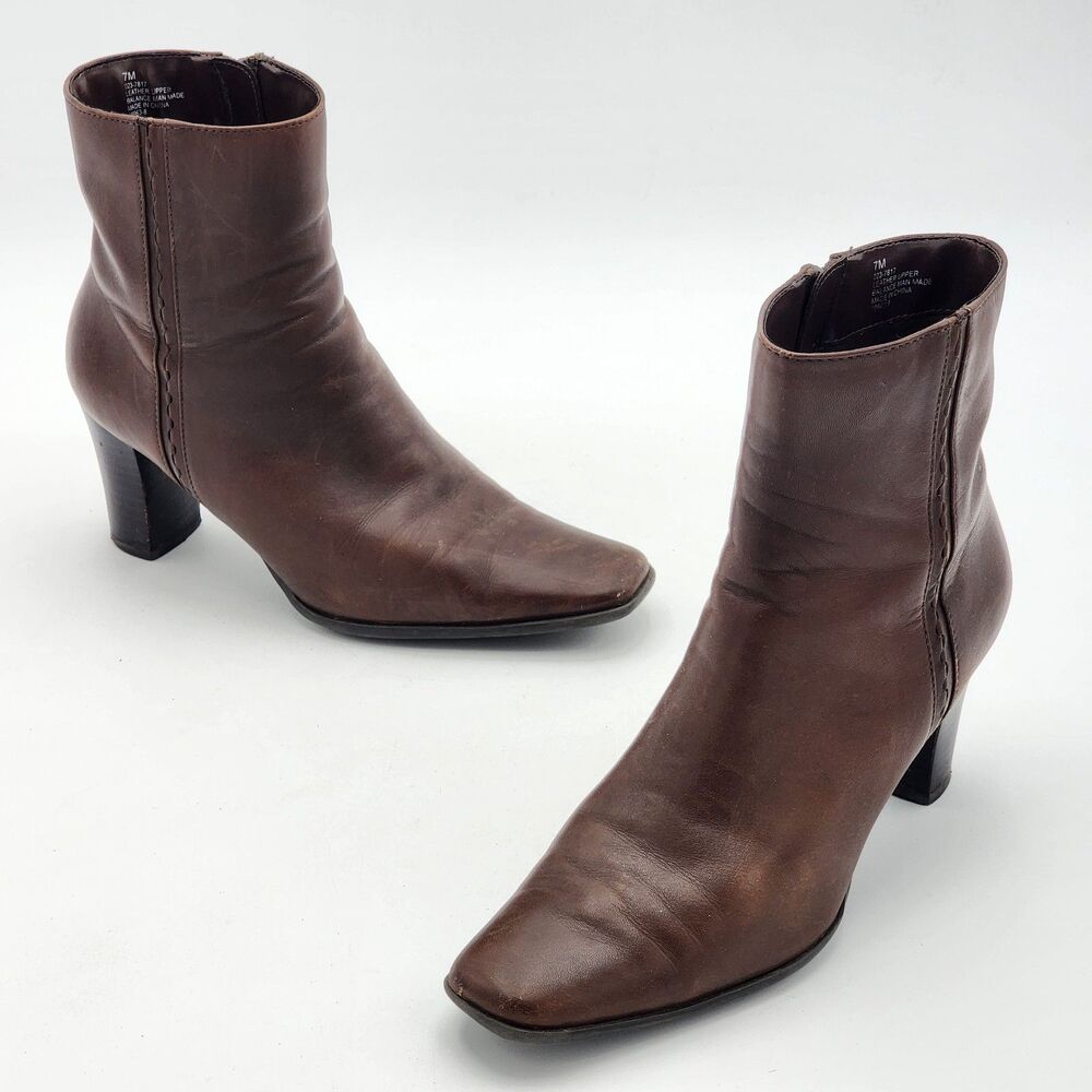 ANA a.n.a A New Approach Leather Heeled Ankle Boots Zipper Brown Size 7